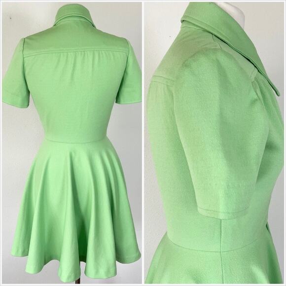 Vintage 70s Mint Green Dagger Collar Mini‎ Dress // Size XS - Picture 2 of 4